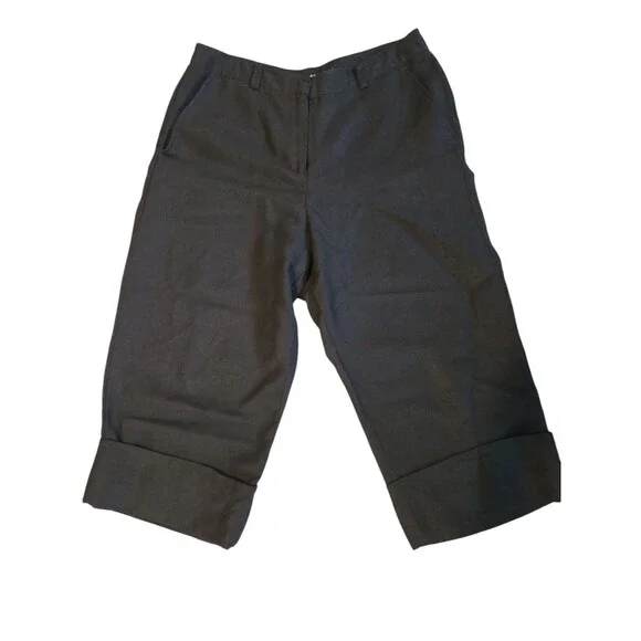 Larry Levine Linen Blend black Wide Leg Crop Pants Trousers Cuffed Hem Sz 16 - Picture 10 of 10